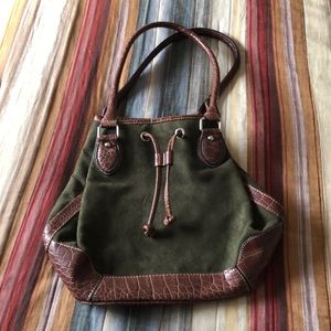Green suede bucket bag